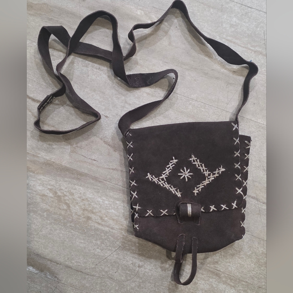 Vintage Artisan Suede Crossbody  Shoulder Bag Boho Western Hippie